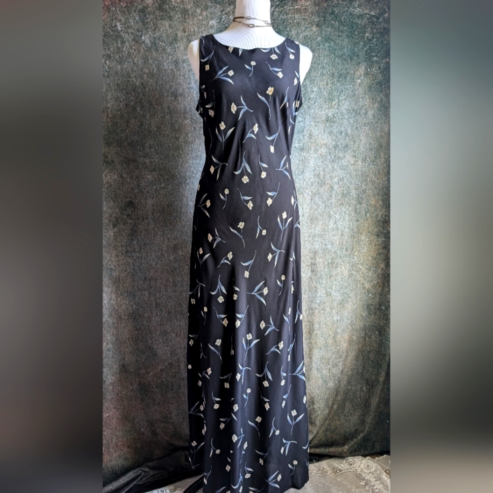 Vintage 90s Harlow Floral Bias Cut Maxi Dress Rayon S